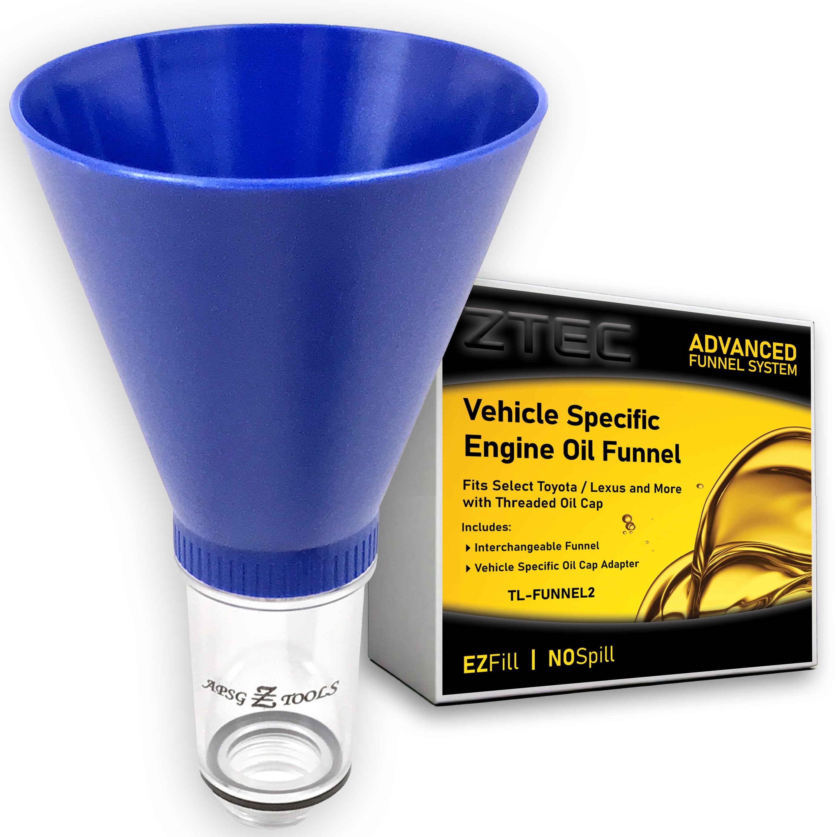 Locking Oil Funnel | Toyota Lexus Scion | No-Spill Tool Screws Directly INTO Filler | Fast & Easy Oil Change/Fill with No Mess!