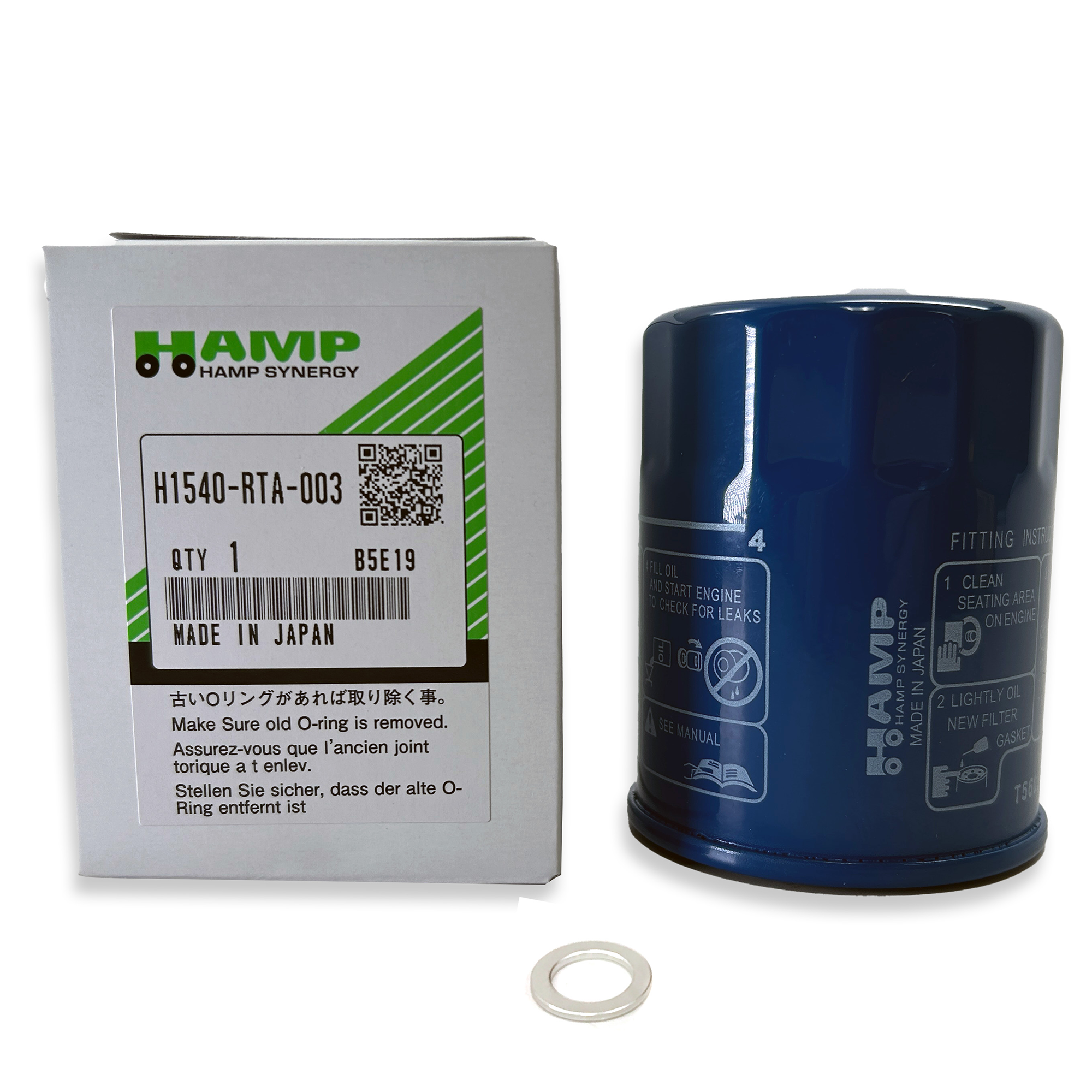 HAMP Oil Filter H1540-RTA-003 | Compatible with Honda Acura vehicles | Made in Japan | 3 Pack Bundle with APSG Drain Plug Gasket/Crush Washers | REF: 15400-PLM-A02 / 15400-PLM-A01