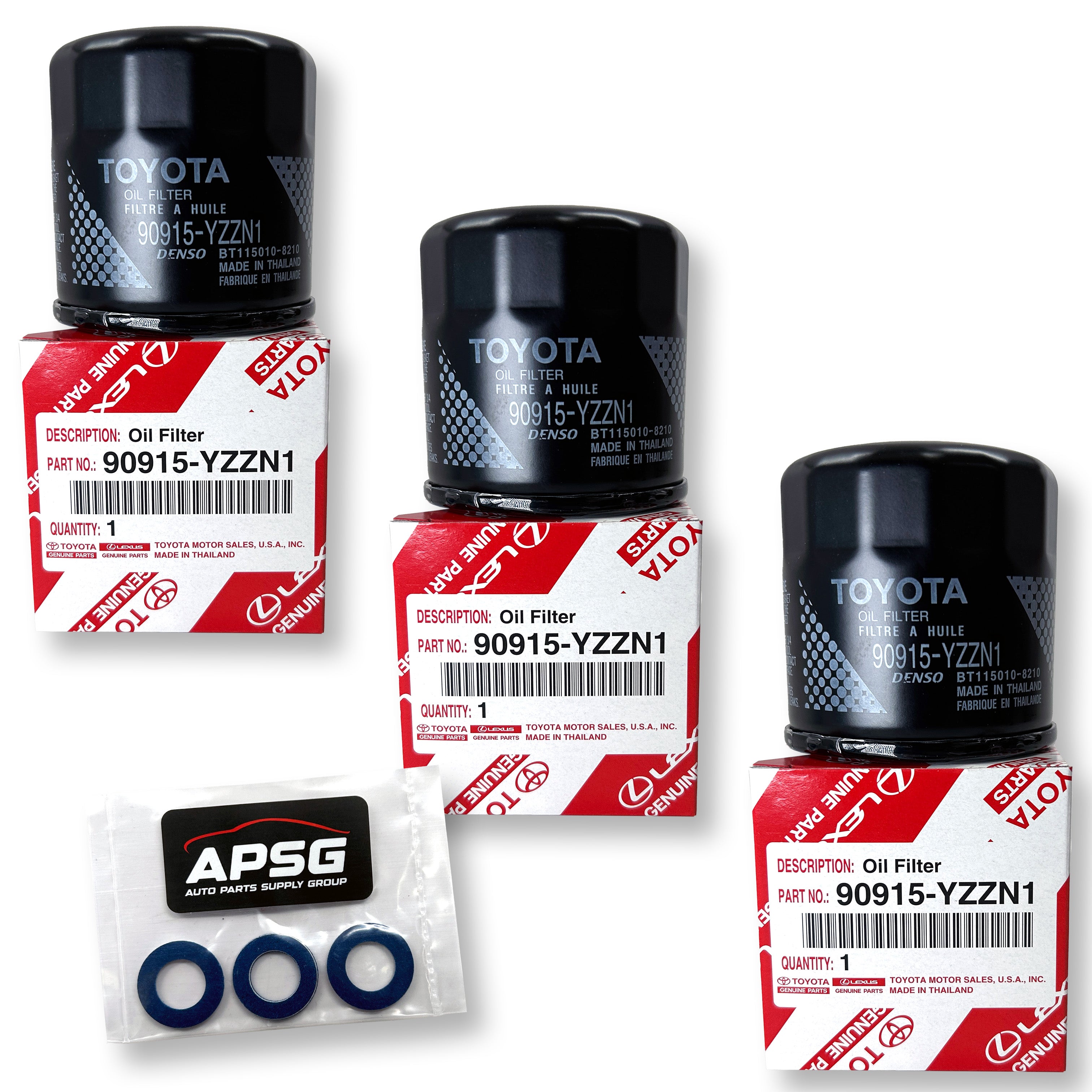 Genuine Toyota 90915-YZZN1 / 90915-YZZF2 Oil Filter with Drain Plug Washers (3 Pack)